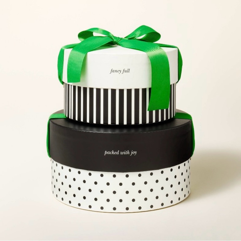 New Kate spade x Target 2 mini polka dot round hatbox gift box set lid & ribbon